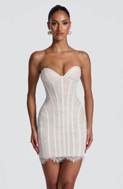 Vestido Mini Sian - Marfil con Adornos